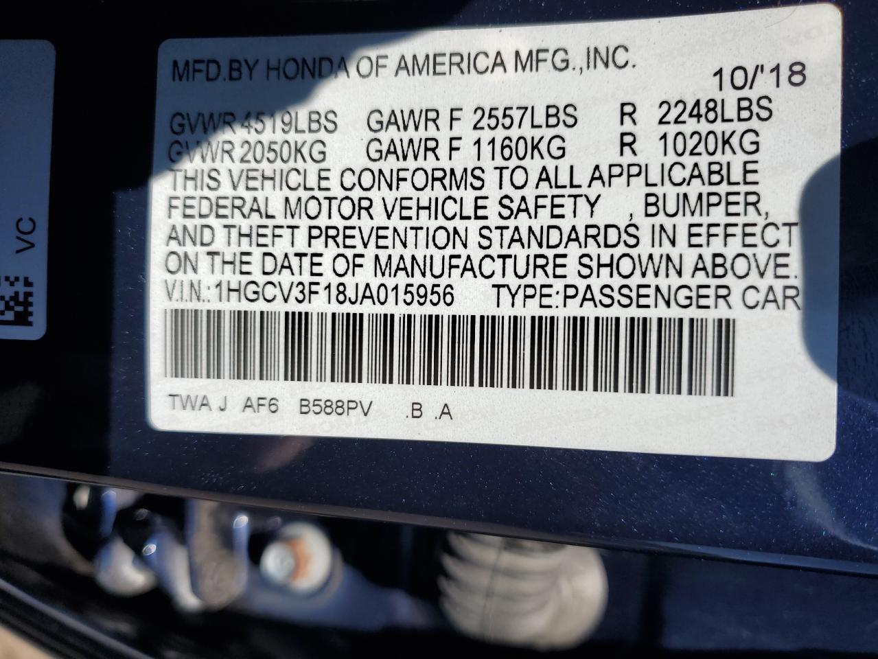 2018 HONDA ACCORD