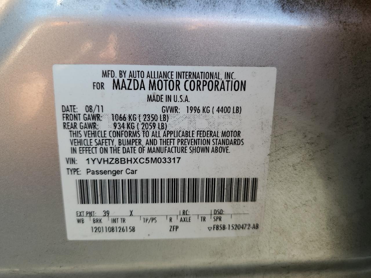 2012 MAZDA 6
