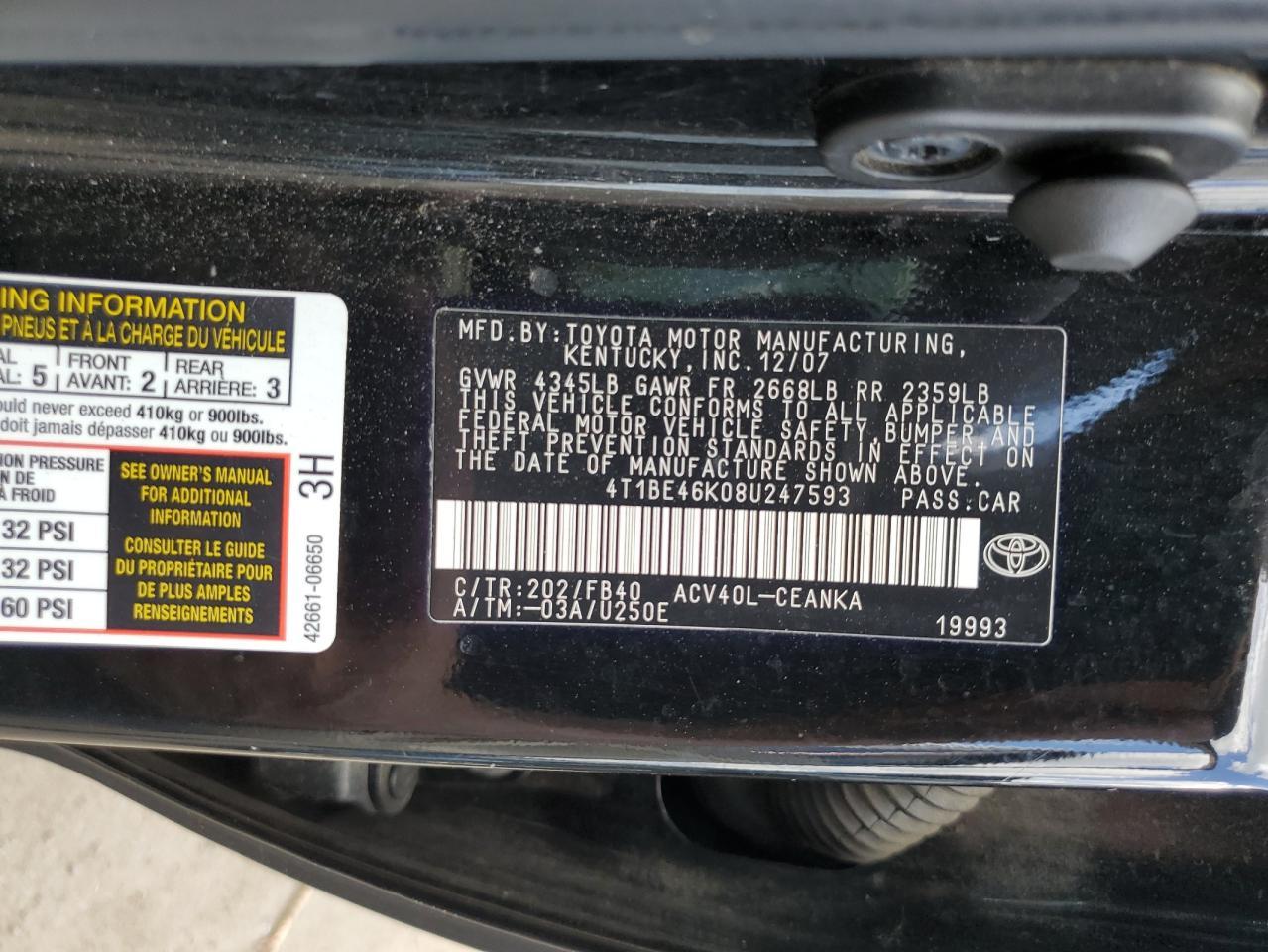 2008 TOYOTA CAMRY