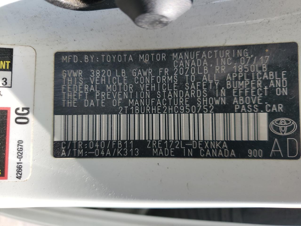 2017 TOYOTA COROLLA
