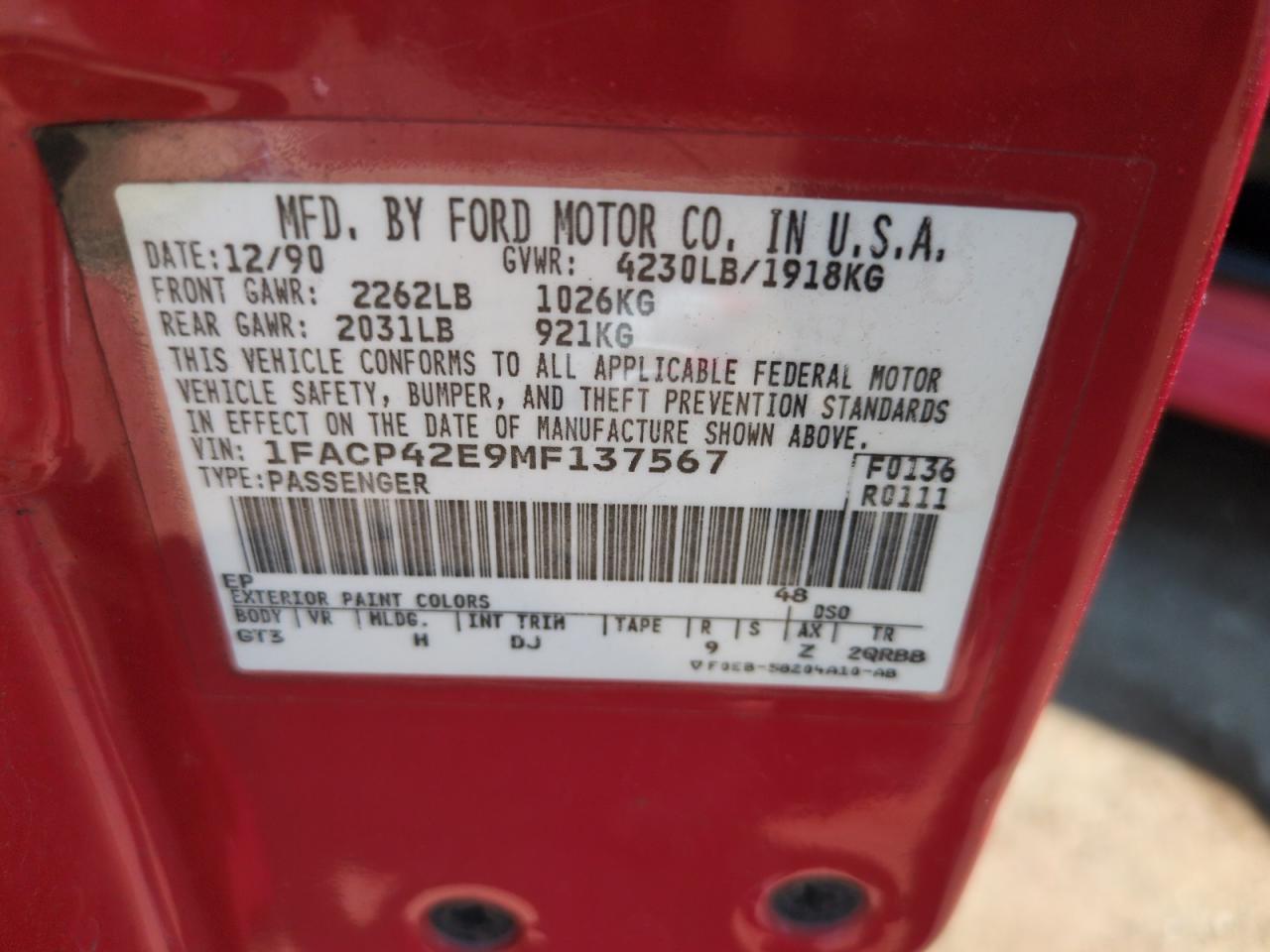 1991 FORD MUSTANG