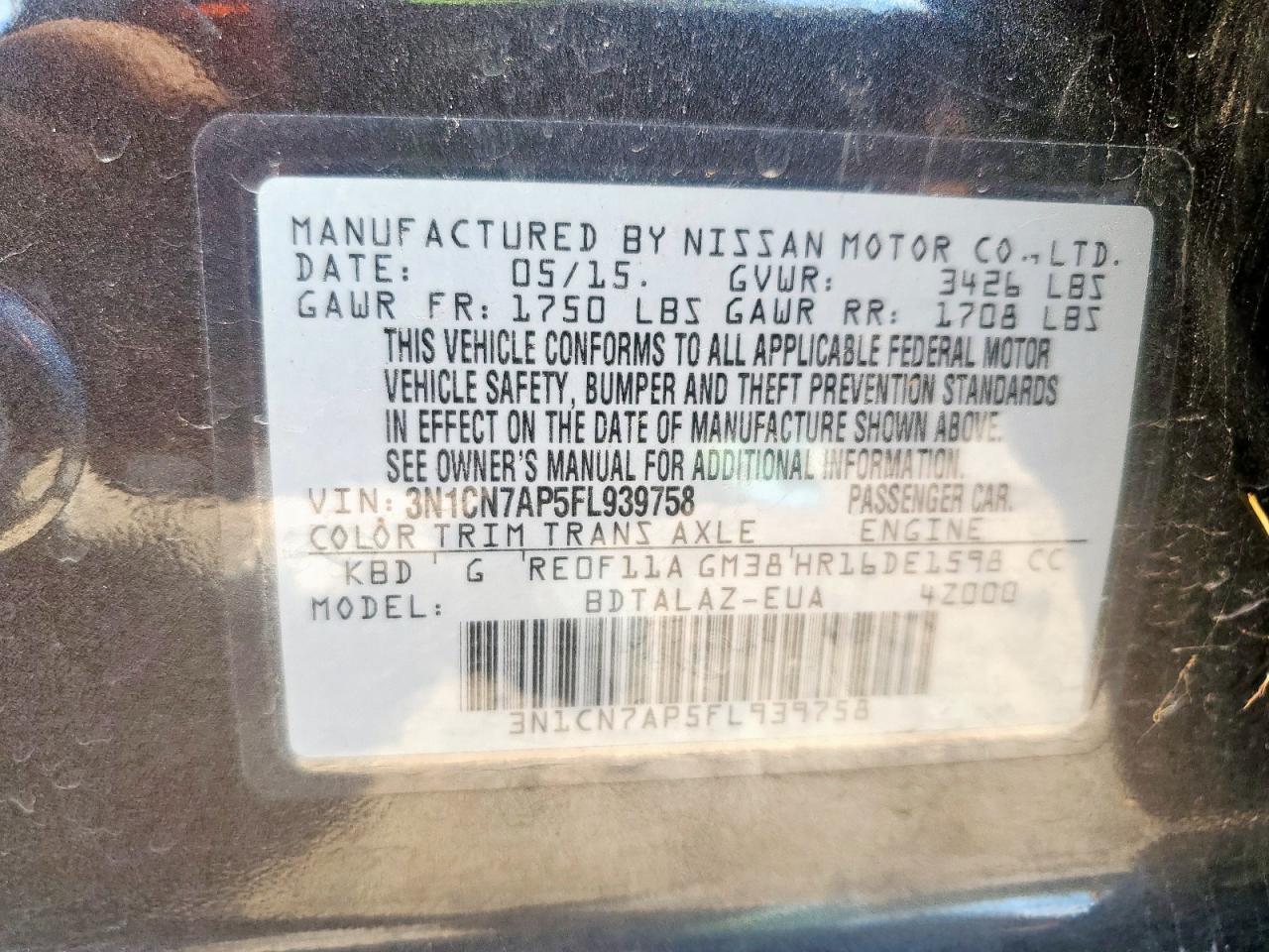 2015 NISSAN VERSA