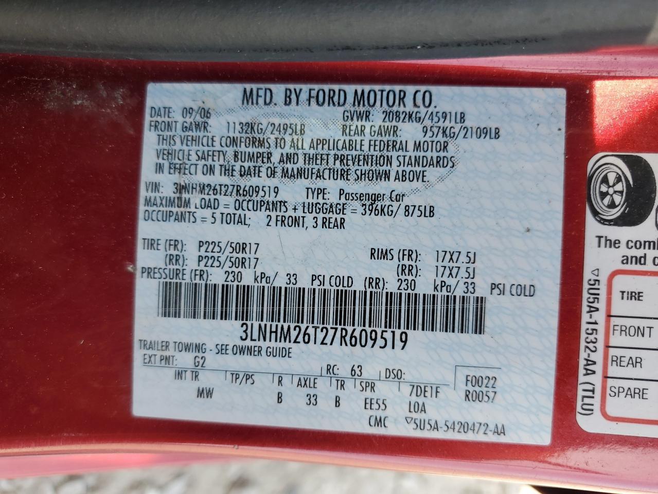 2007 LINCOLN MKZ