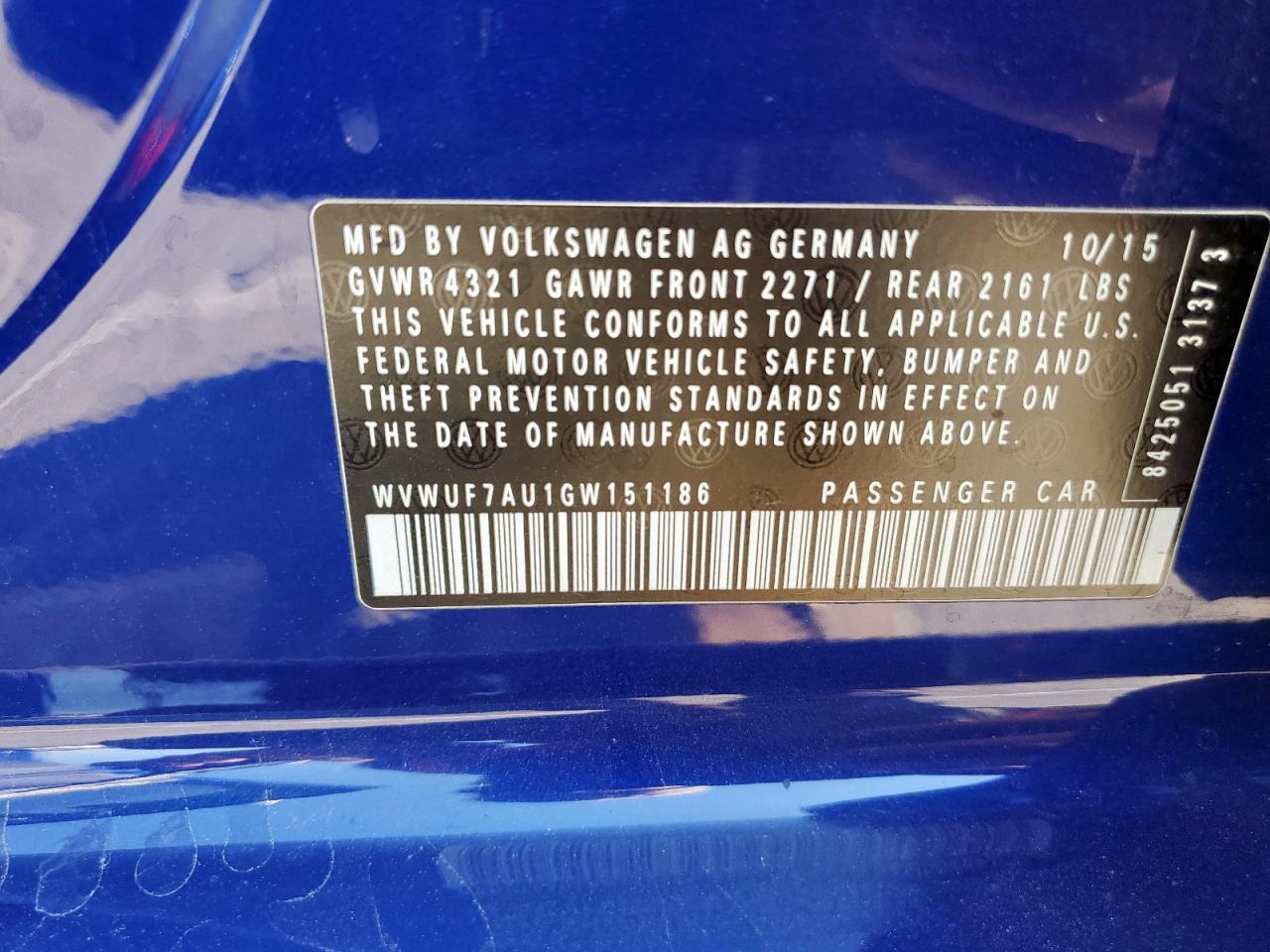 2016 VOLKSWAGEN Golf R