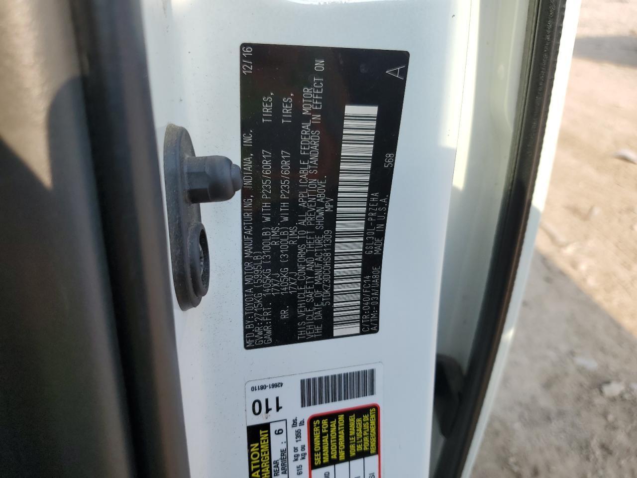 2017 TOYOTA SIENNA