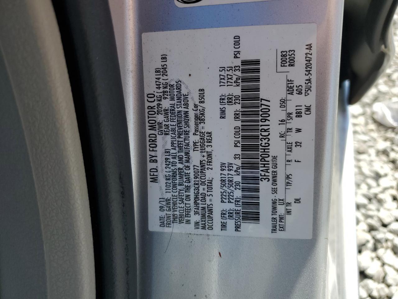 2012 FORD FUSION