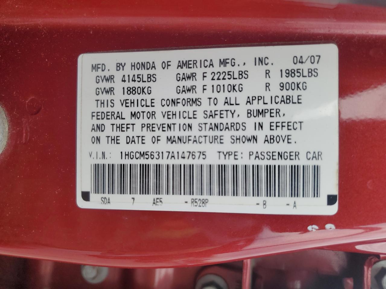 2007 HONDA ACCORD