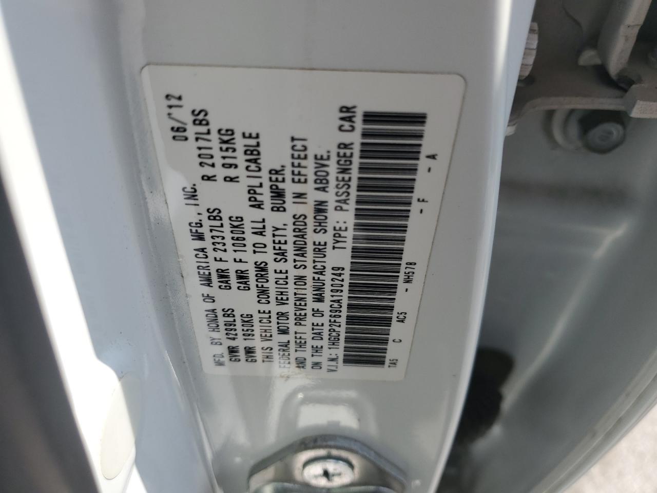 2012 HONDA ACCORD
