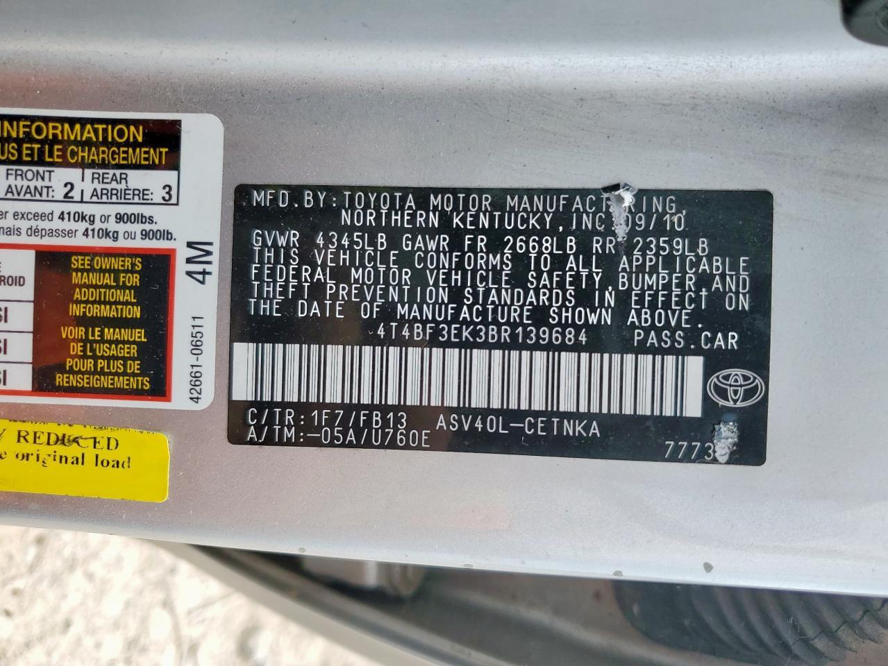 2011 TOYOTA CAMRY