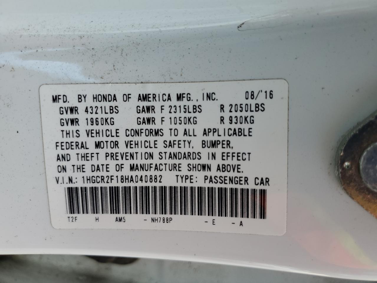 2017 HONDA ACCORD