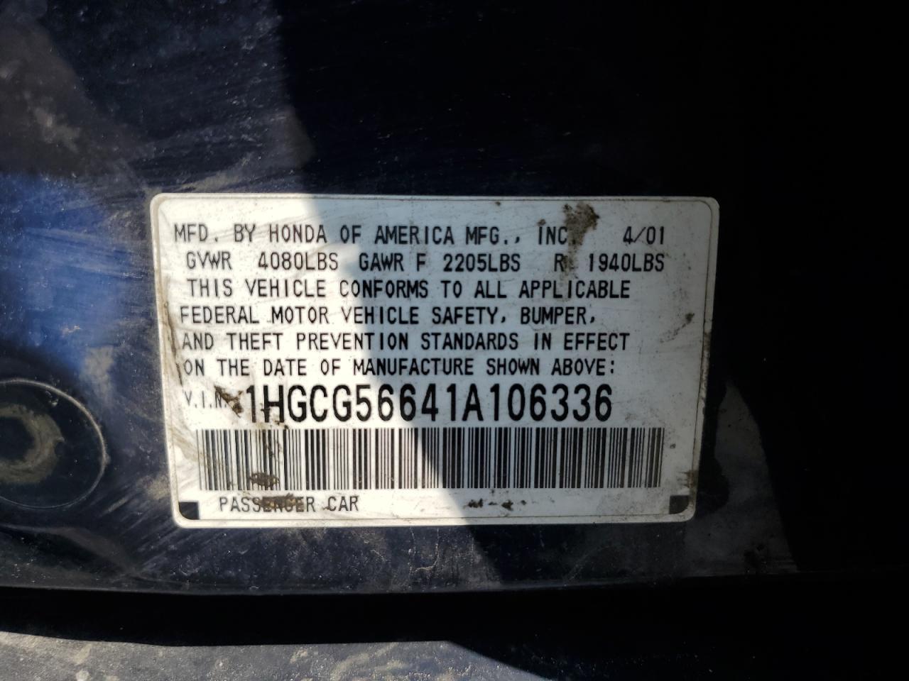 2001 HONDA ACCORD