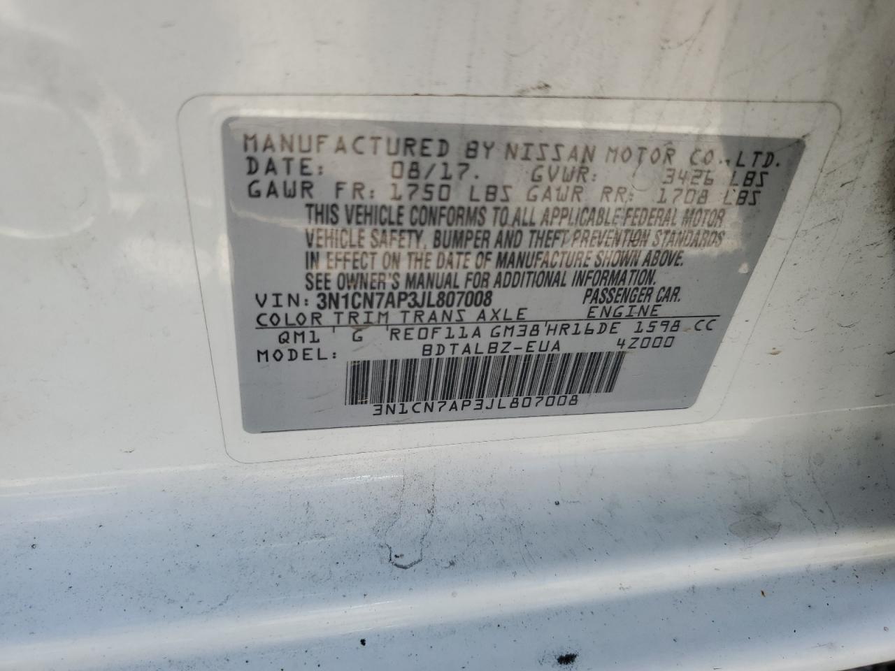 2018 NISSAN VERSA