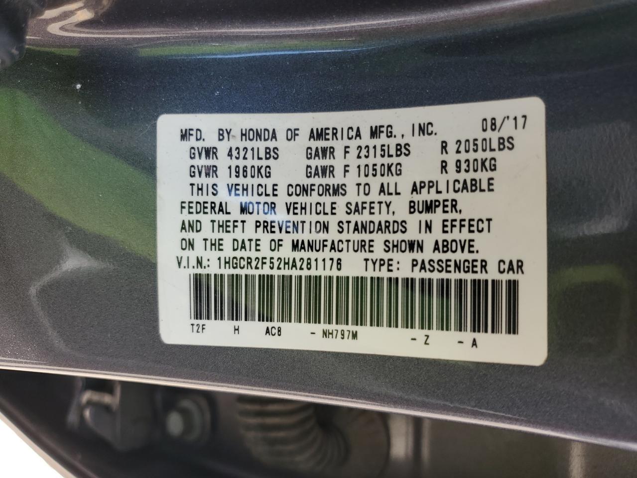 2017 HONDA ACCORD