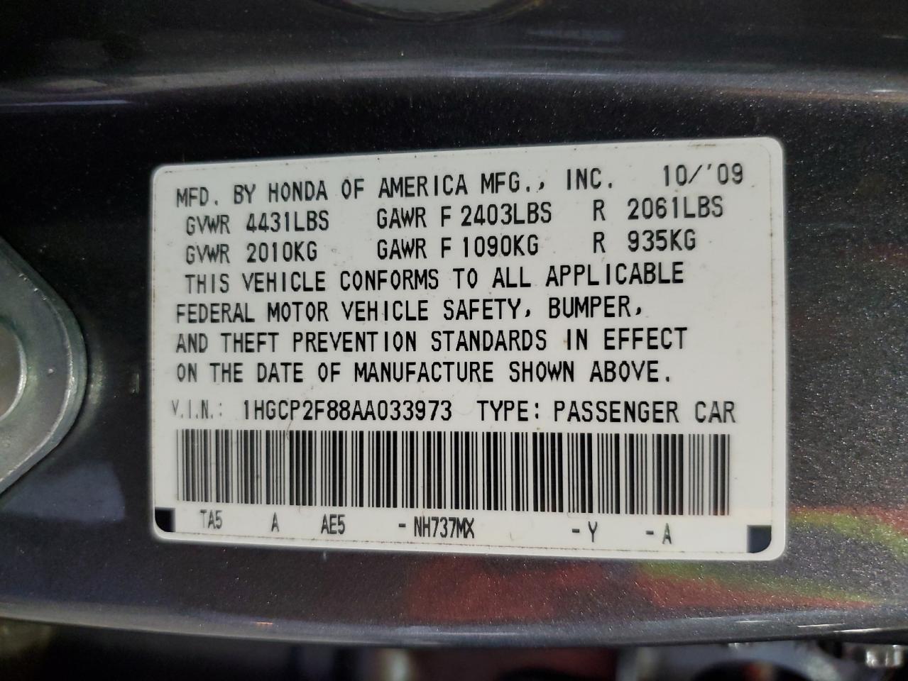 2010 HONDA ACCORD