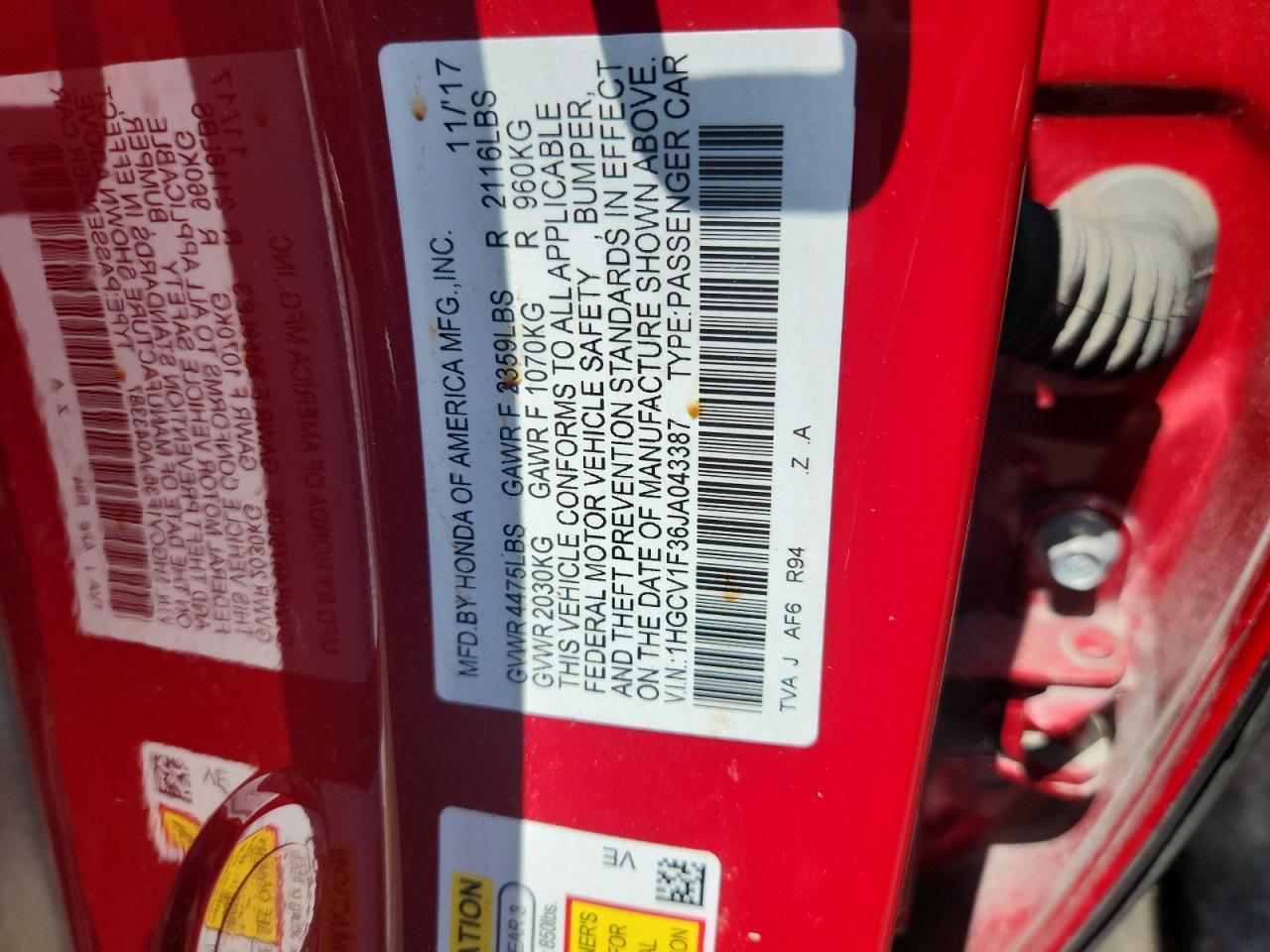 2018 HONDA ACCORD