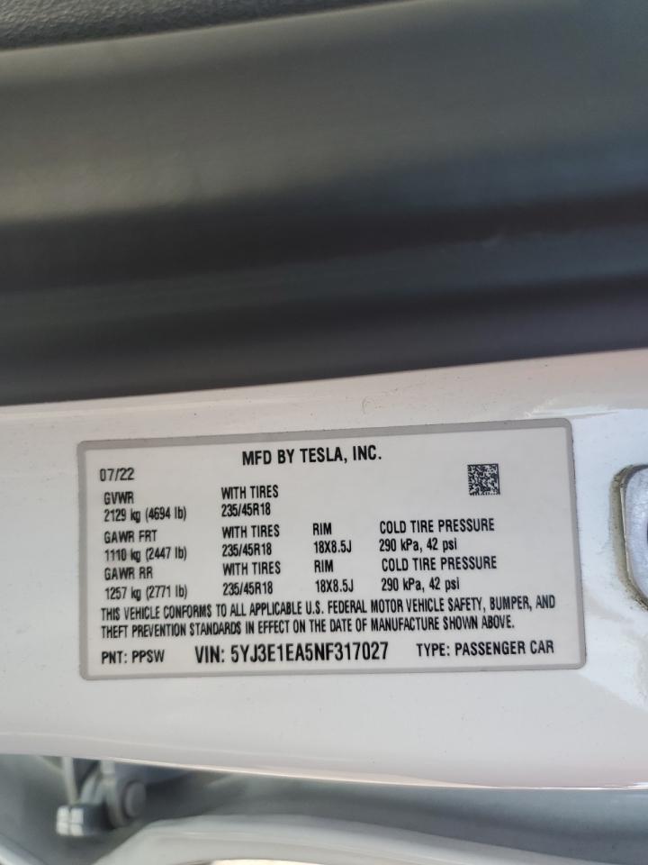 2022 TESLA MODEL 3