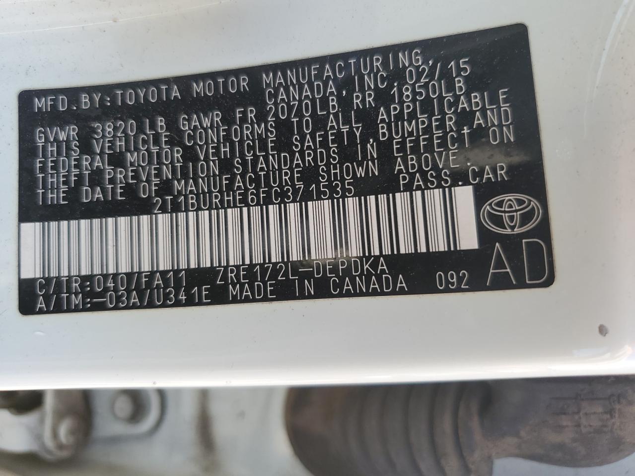 2015 TOYOTA COROLLA