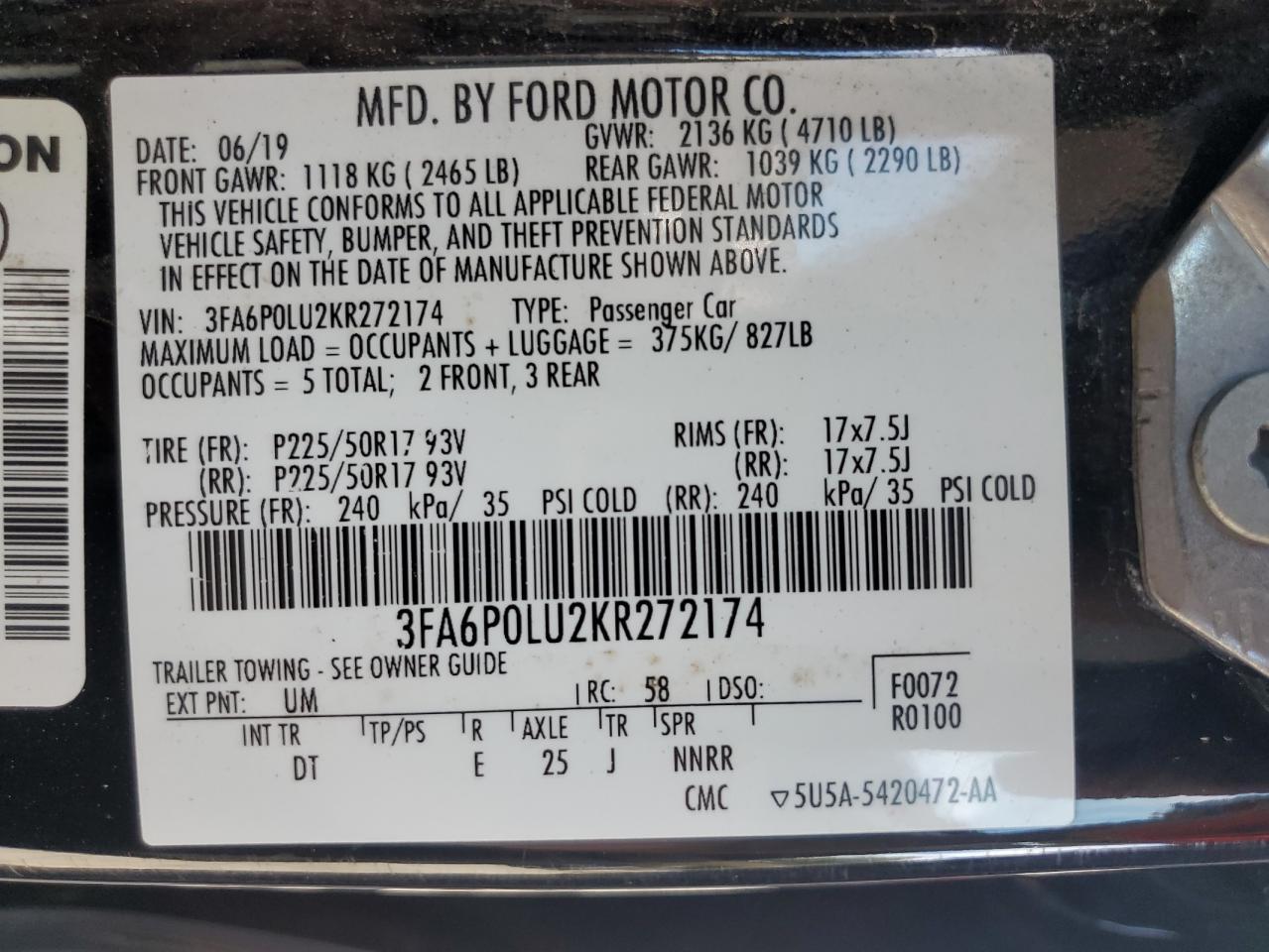 2019 FORD FUSION