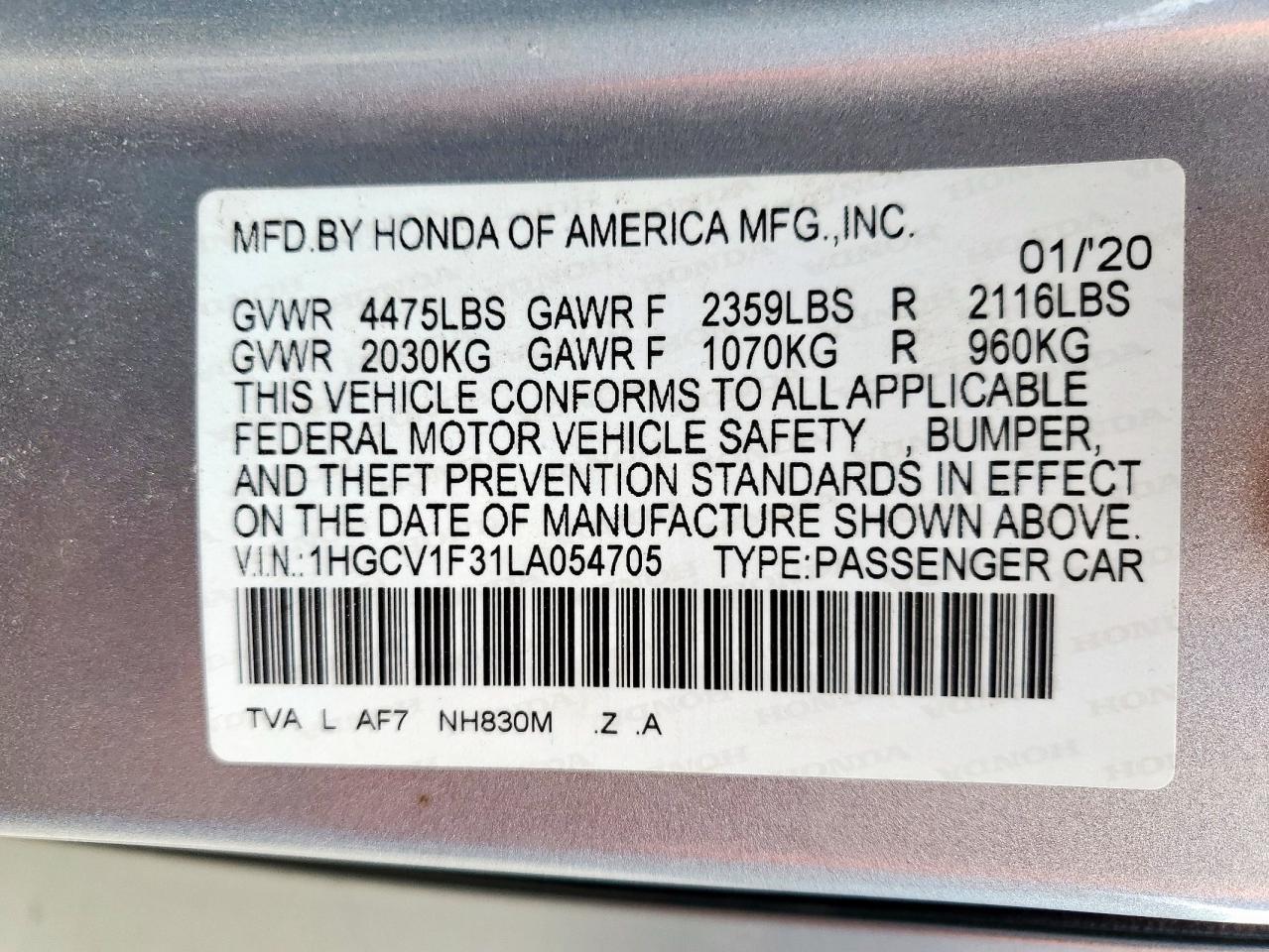 2020 HONDA ACCORD