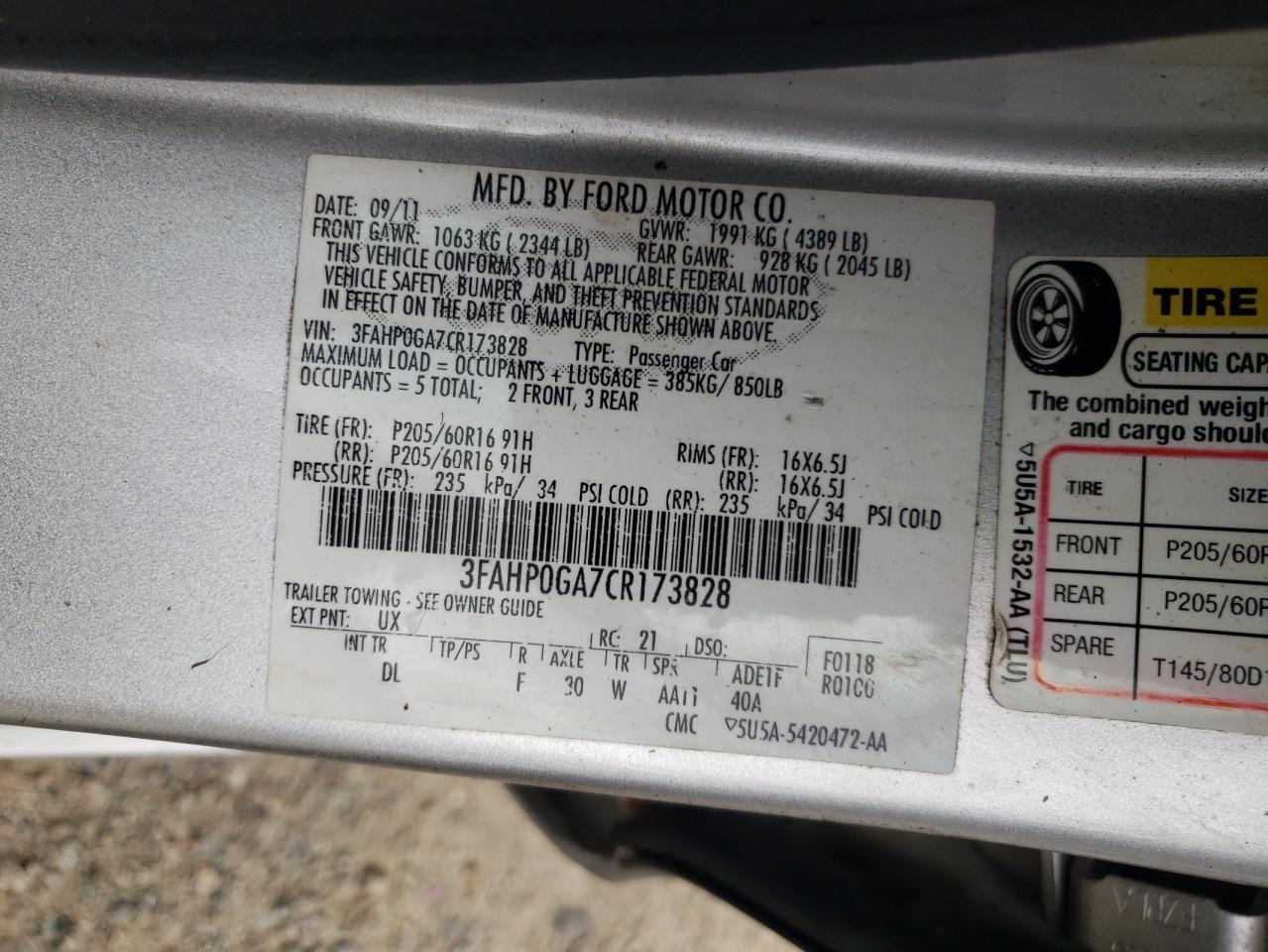 2012 FORD FUSION