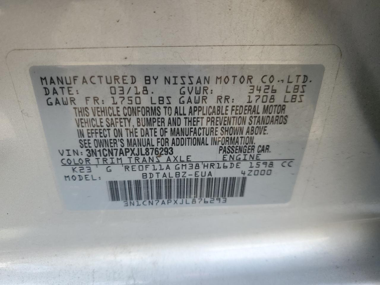 2018 NISSAN VERSA