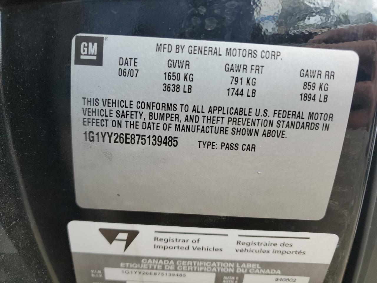 2007 CHEVROLET CORVETTE