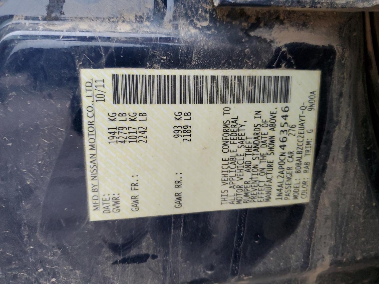 2012 NISSAN ALTIMA
