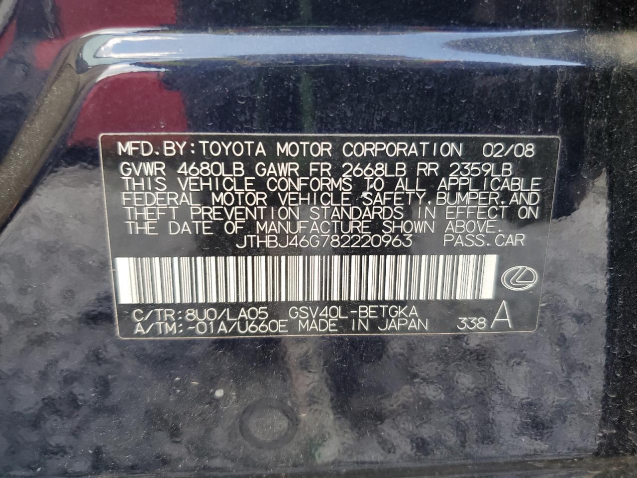 2008 LEXUS ES 350