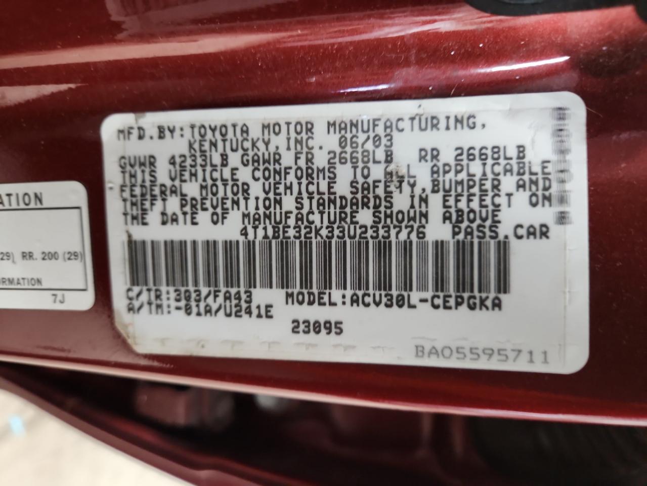 2003 TOYOTA CAMRY