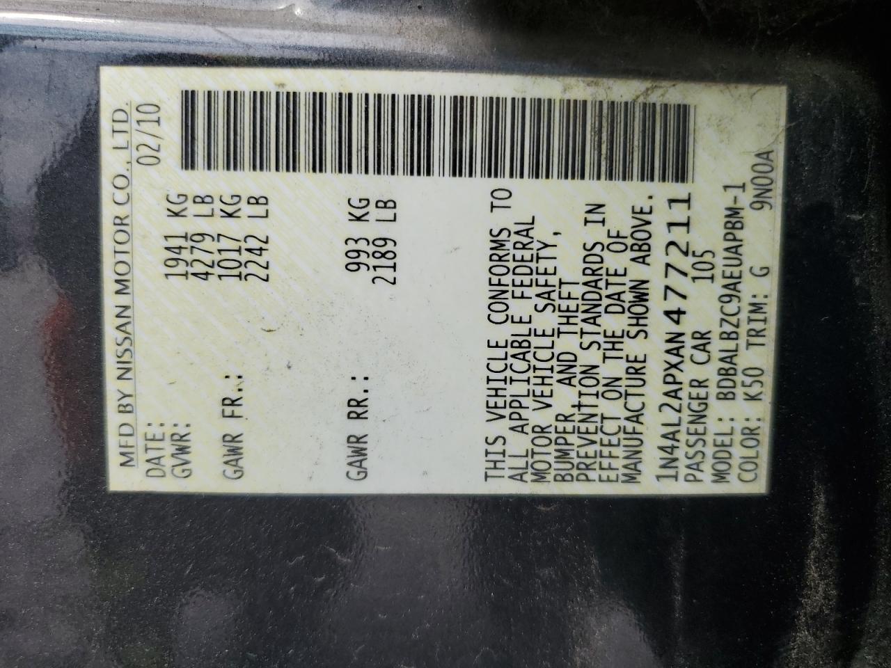 2010 NISSAN ALTIMA