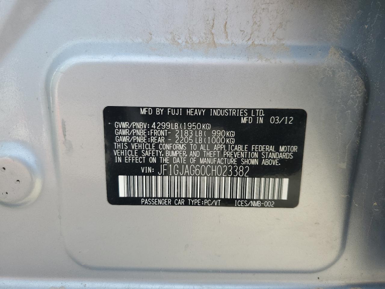 2012 SUBARU IMPREZA