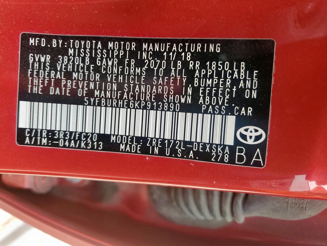 2019 TOYOTA COROLLA
