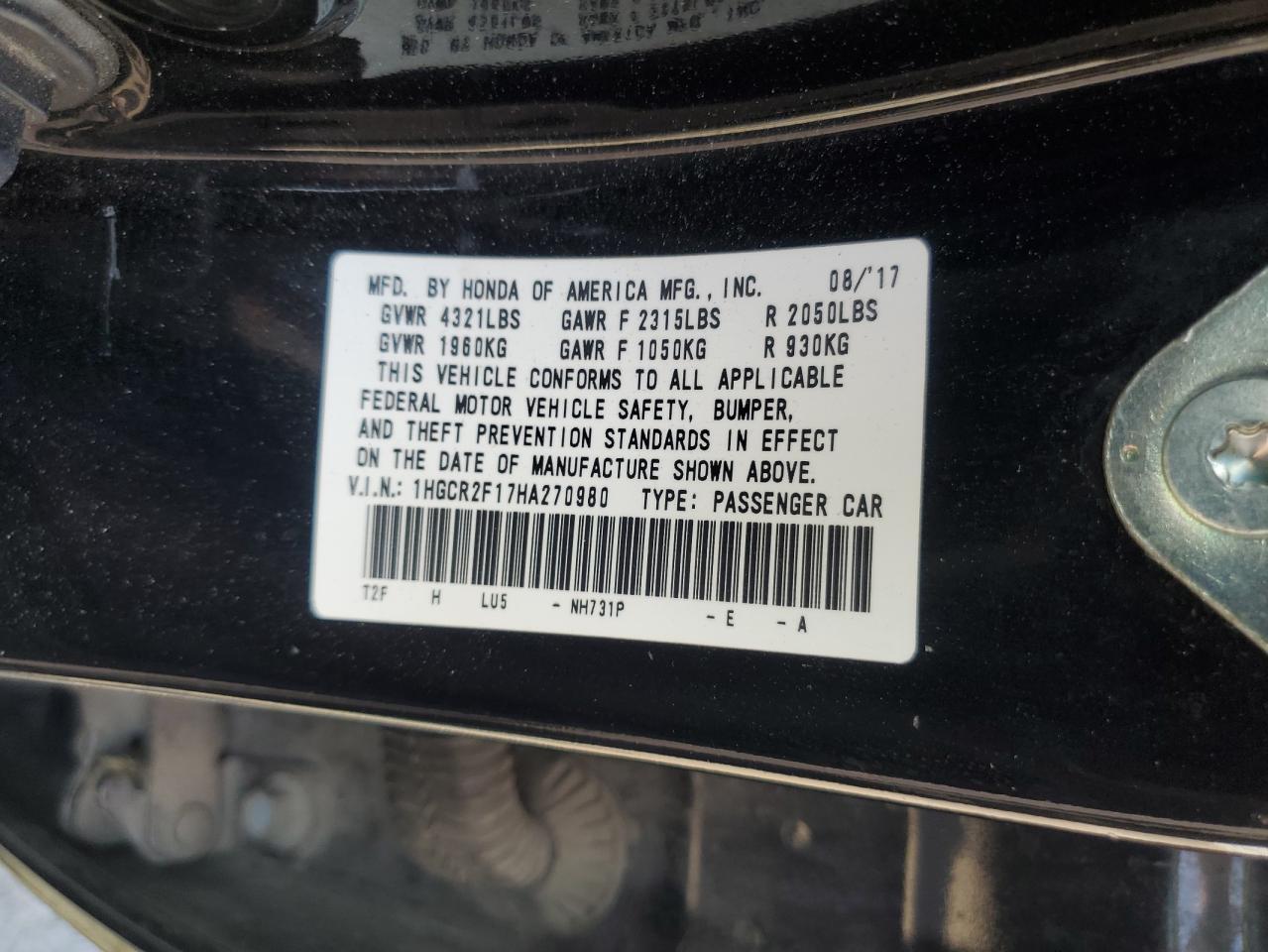 2017 HONDA ACCORD