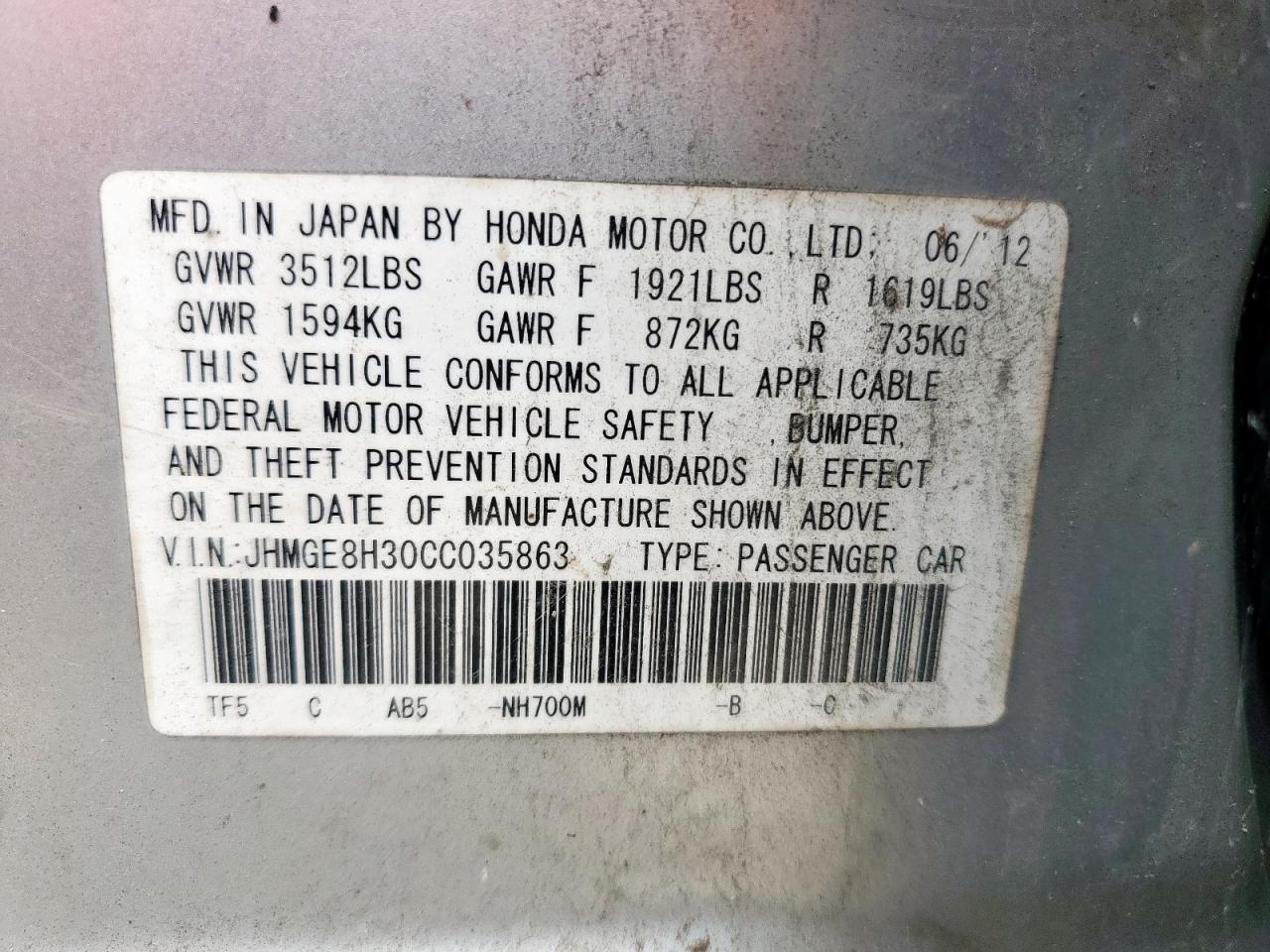 2012 HONDA FIT