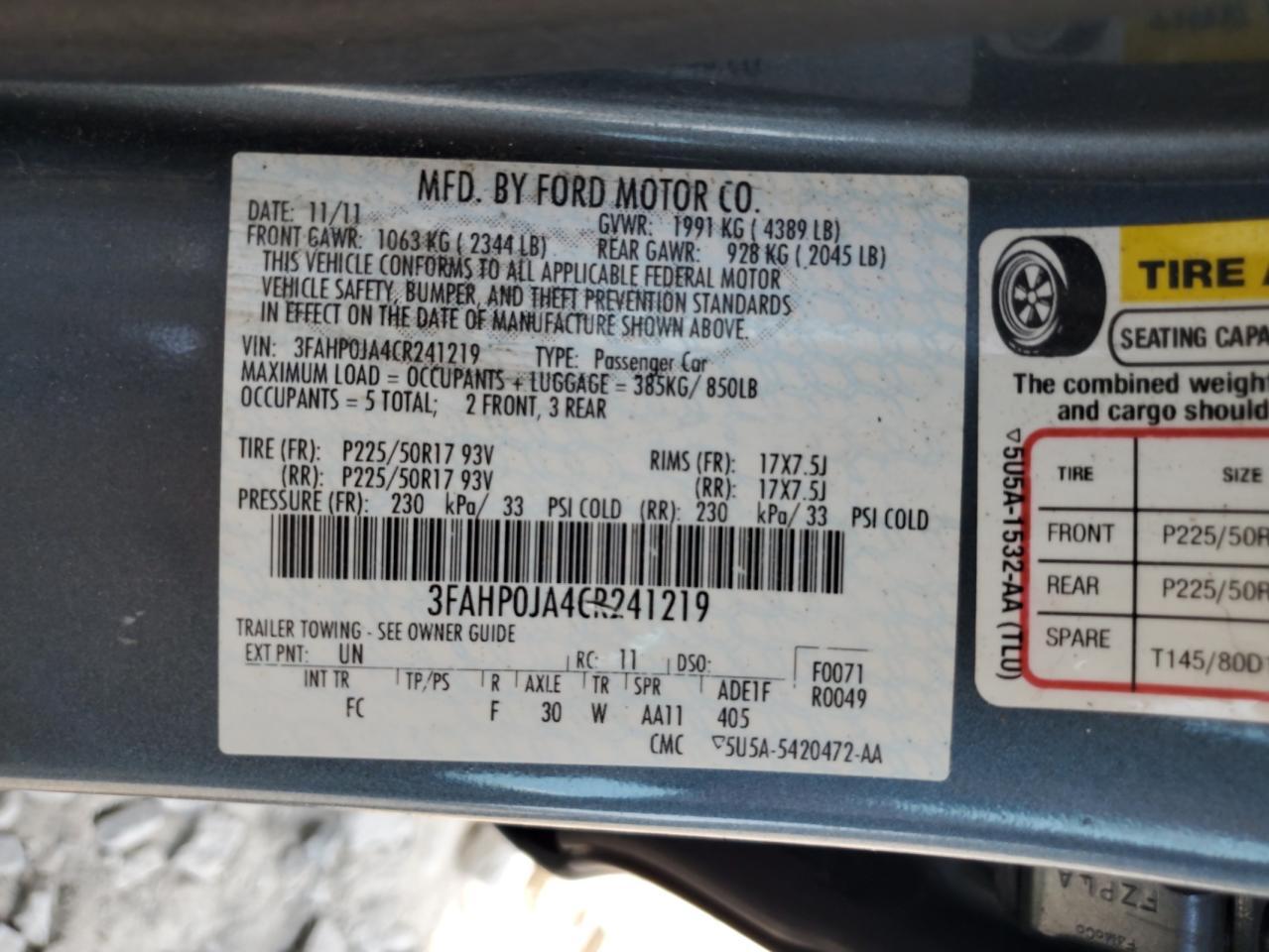 2012 FORD FUSION