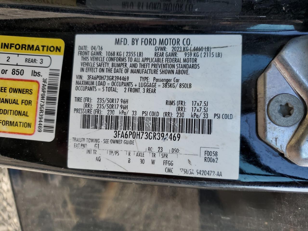 2016 FORD FUSION