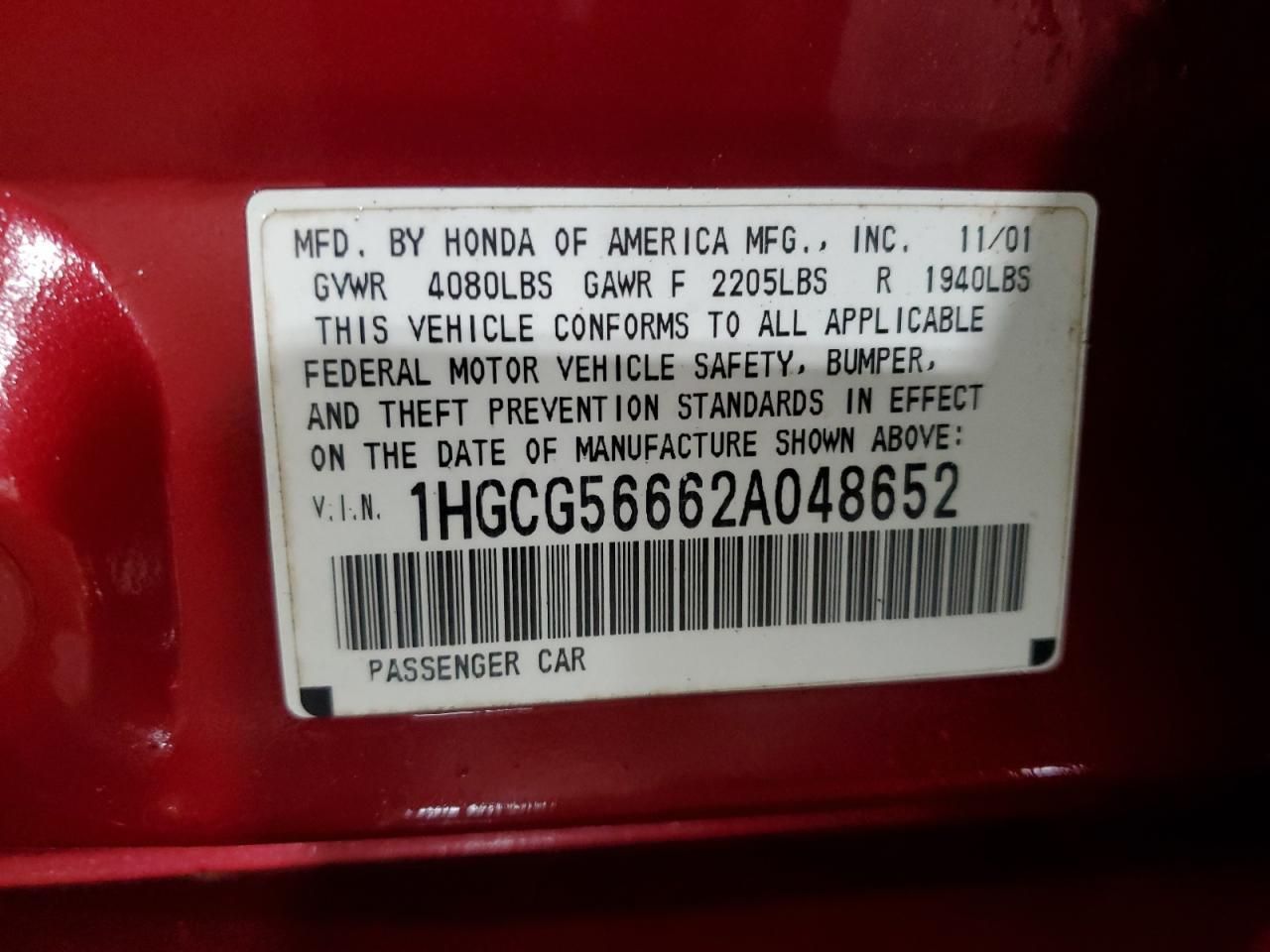 2002 HONDA ACCORD