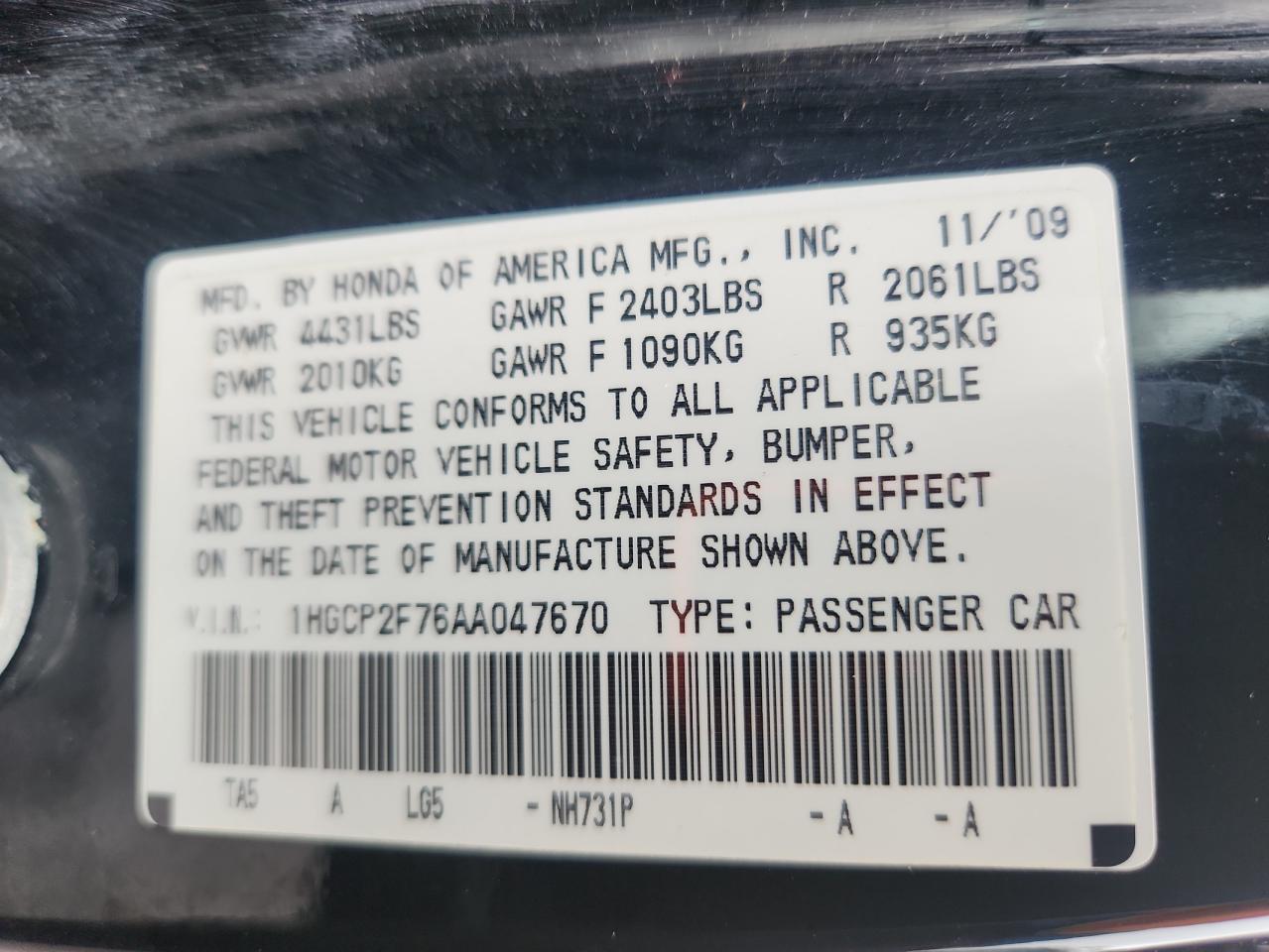 2010 HONDA ACCORD