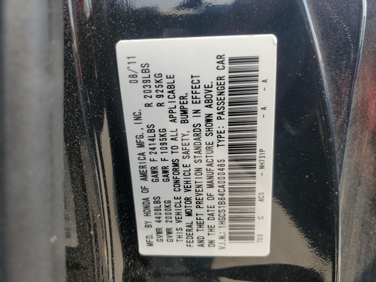 2012 HONDA ACCORD
