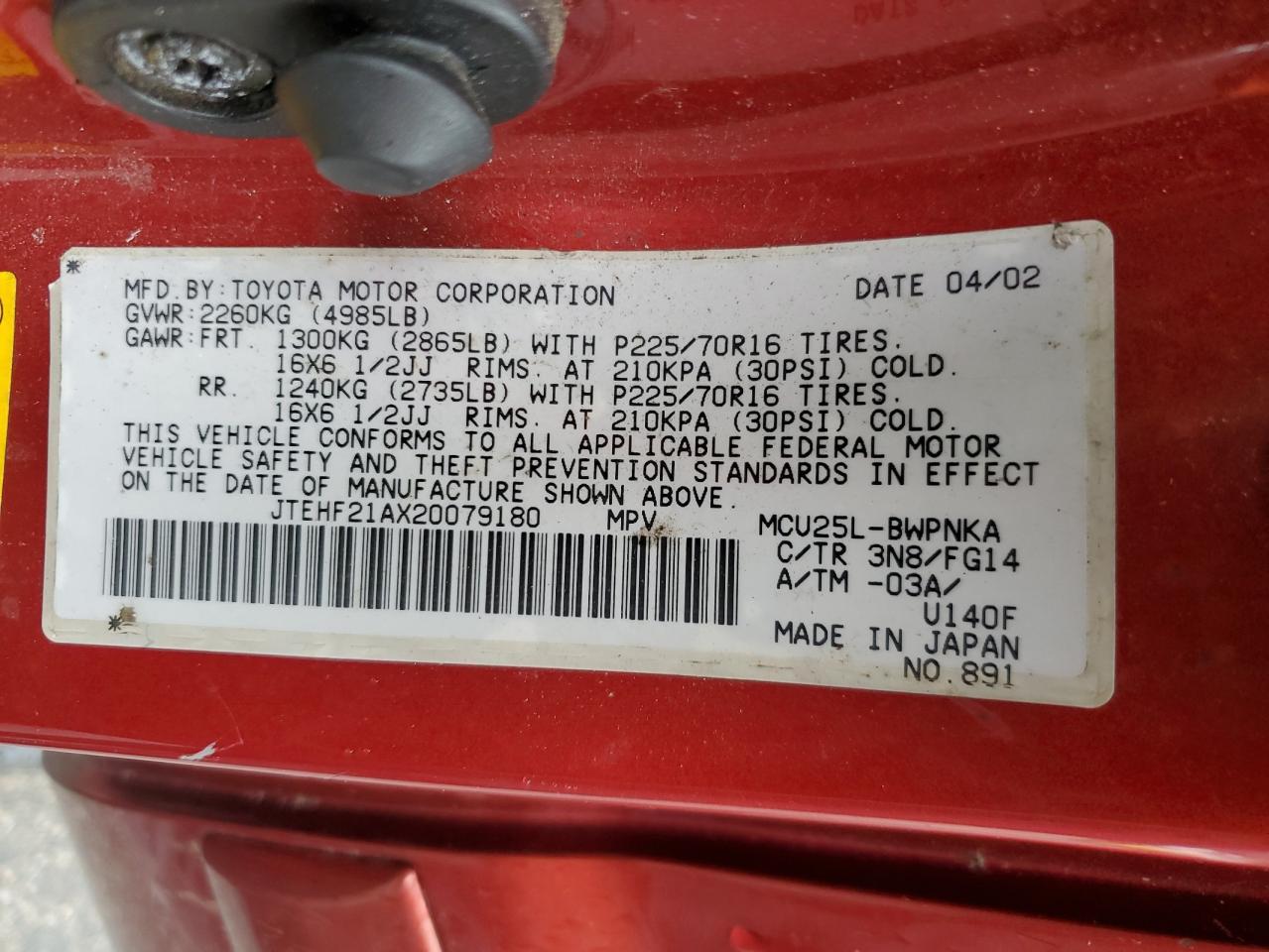 2002 TOYOTA HIGHLANDER
