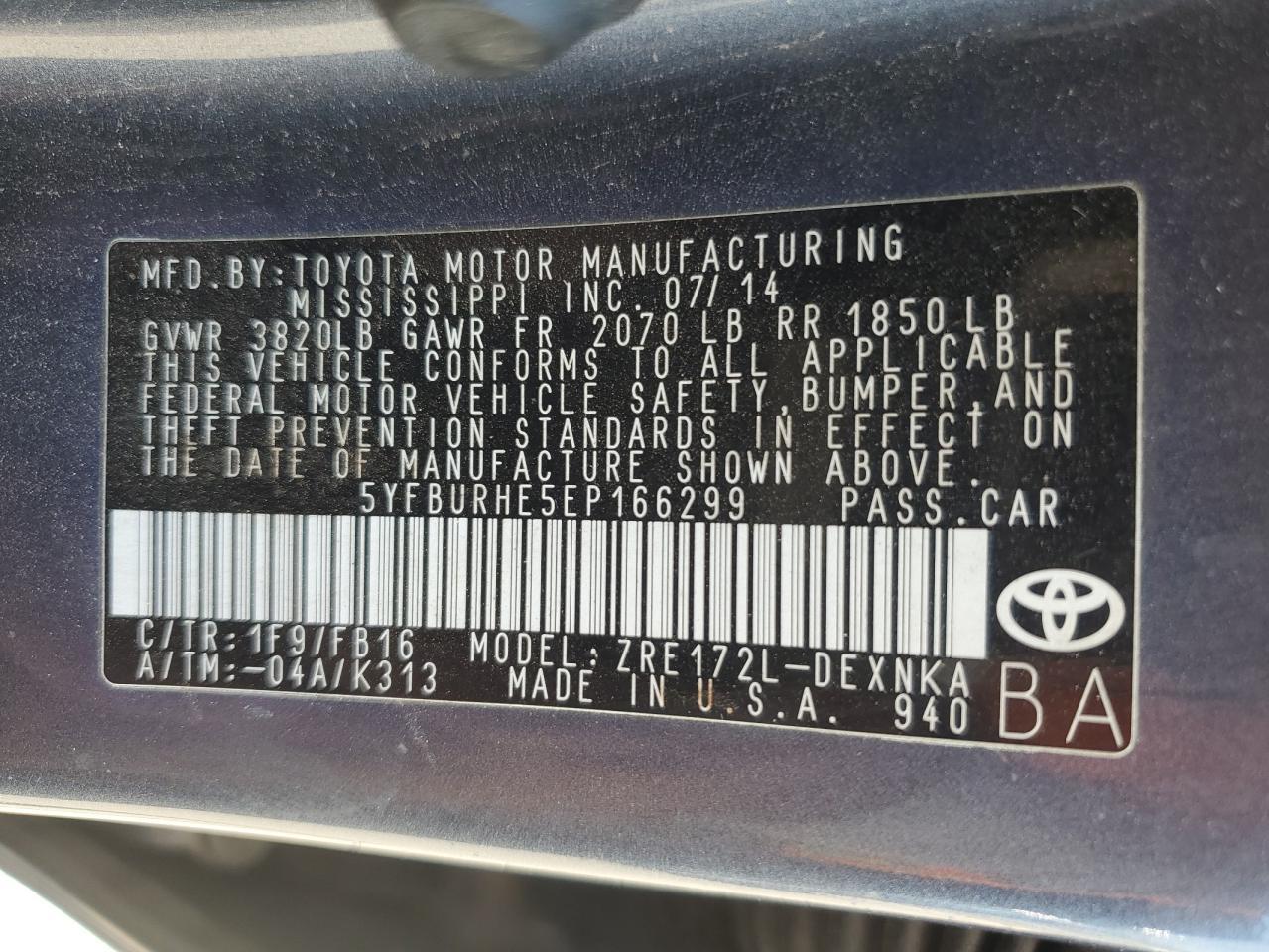 2014 TOYOTA COROLLA