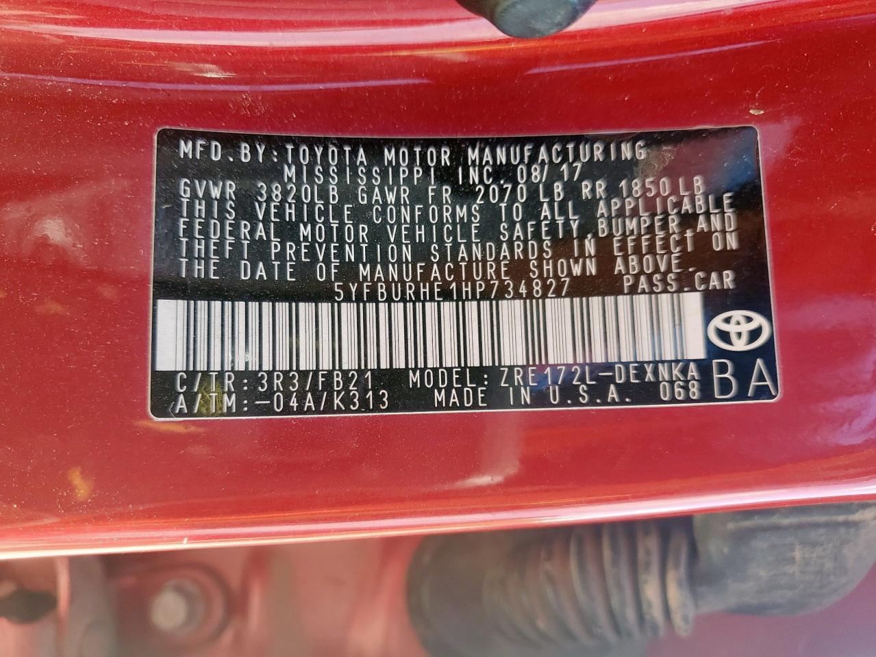 2017 TOYOTA COROLLA