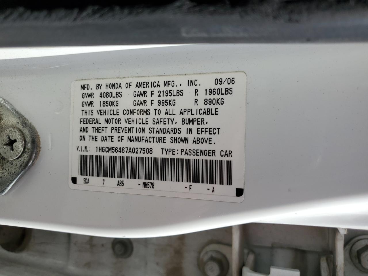 2007 HONDA ACCORD