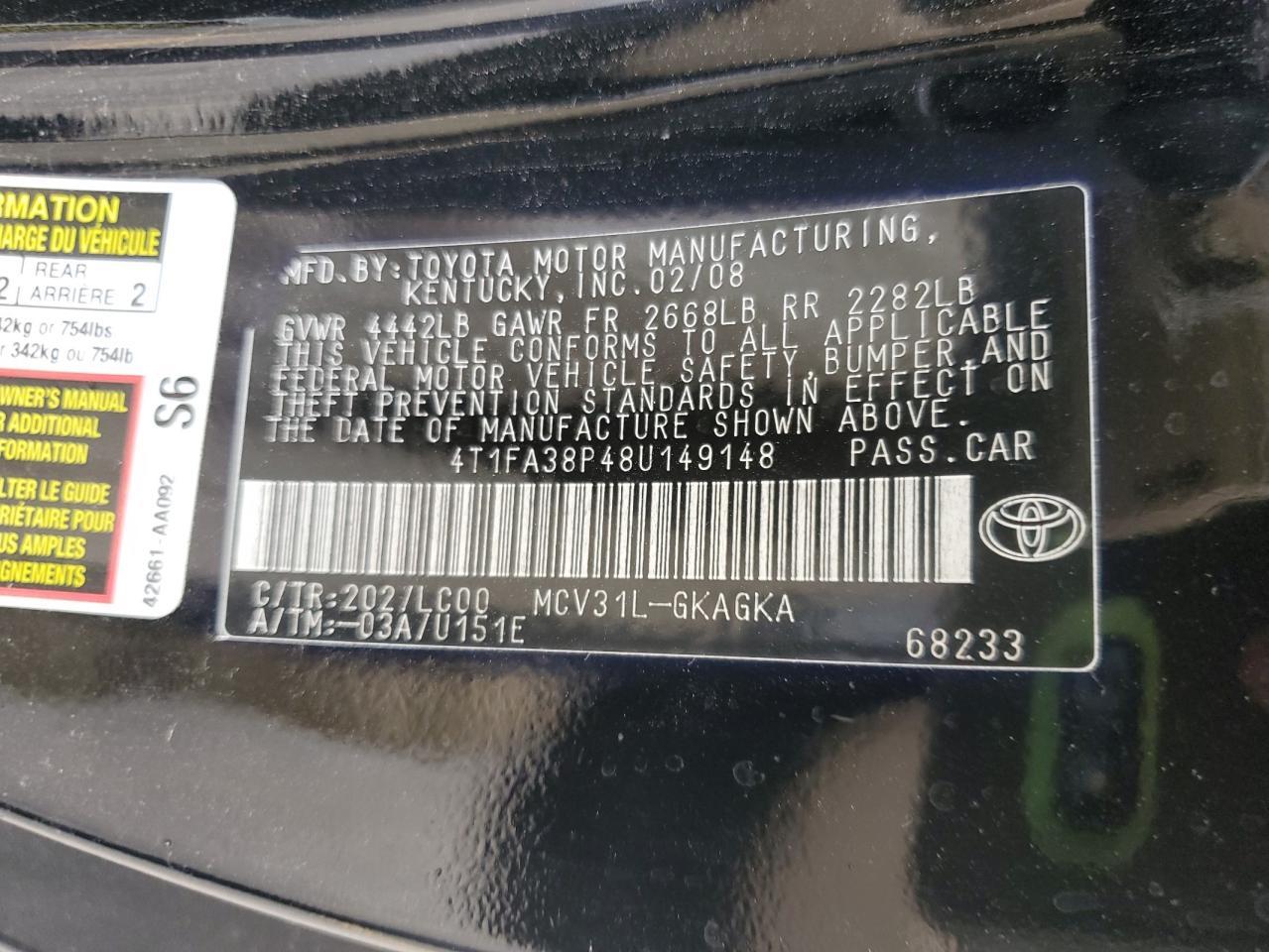 2008 TOYOTA CAMRY