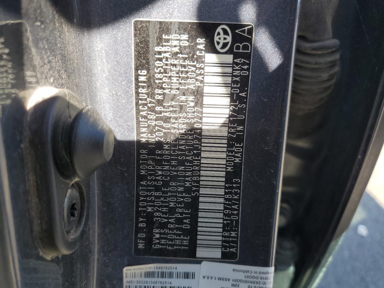 2018 TOYOTA COROLLA
