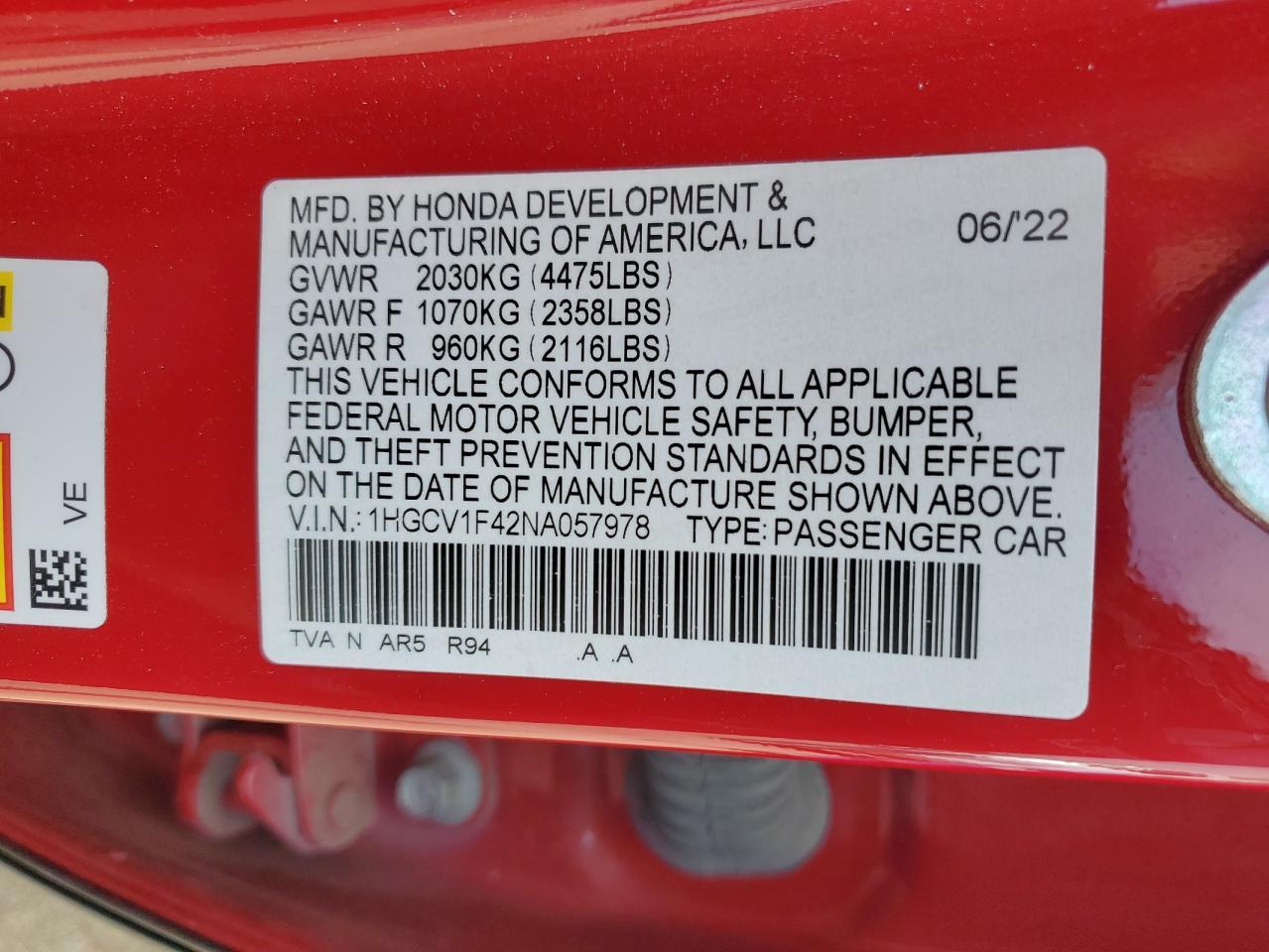 2022 HONDA ACCORD