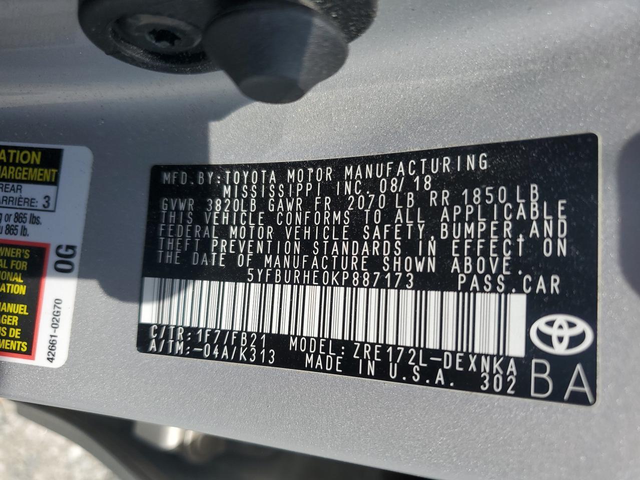 2019 TOYOTA COROLLA