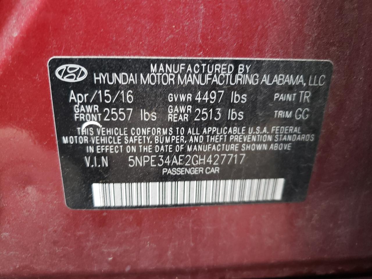 2016 HYUNDAI SONATA