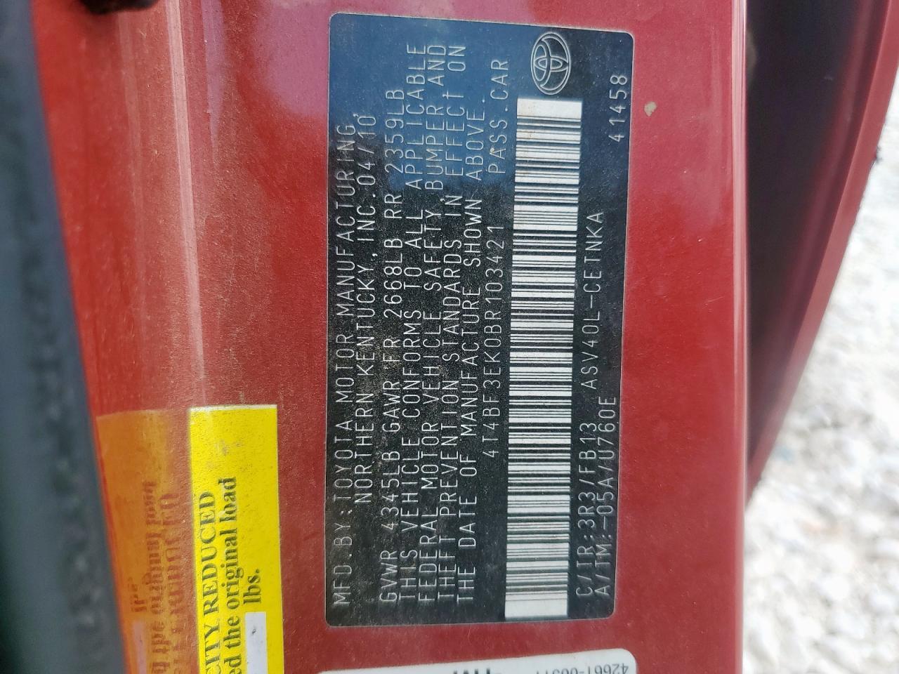 2011 TOYOTA CAMRY