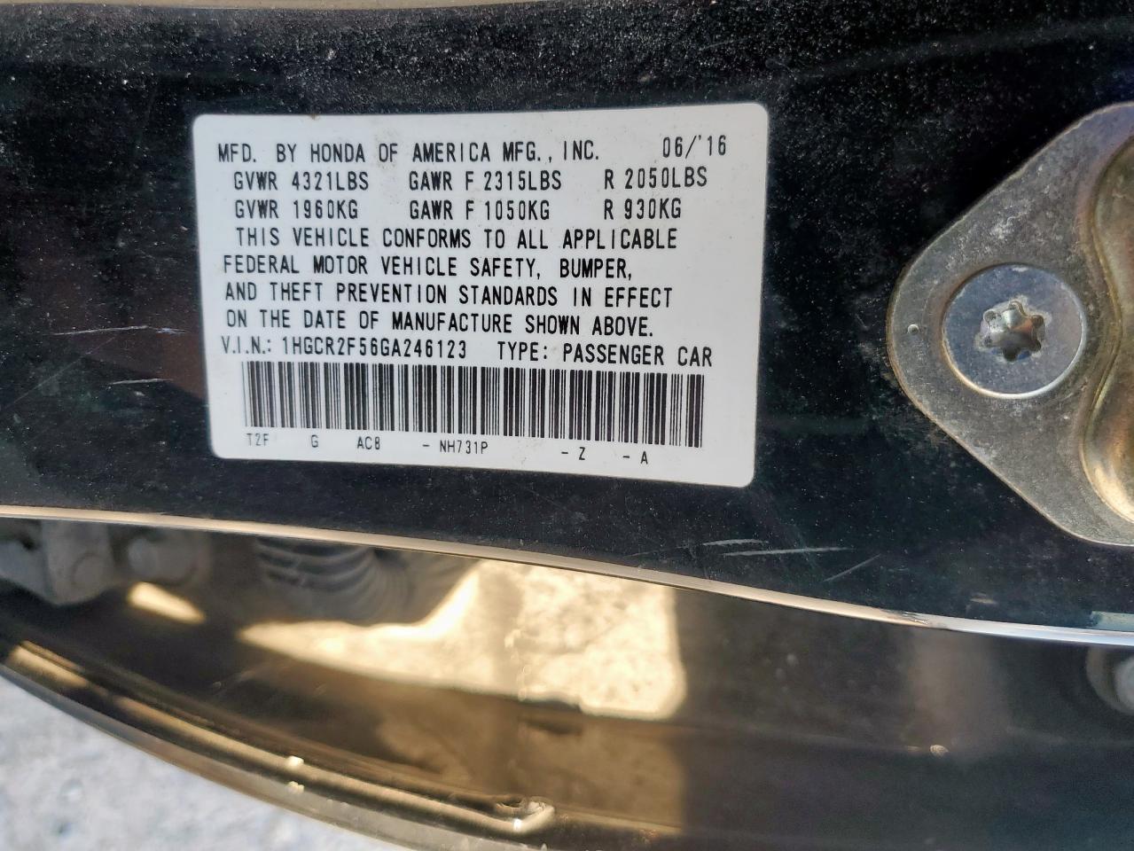 2016 HONDA ACCORD